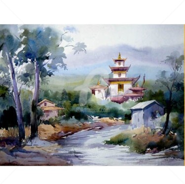 Peinture intitulée "LANDSCAPE OF BHUTAN…" par Samiran Sarkar, Œuvre d'art originale, Huile