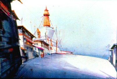 Painting titled "landscape bhutan" by Samiran Sarkar, Original Artwork, Oil