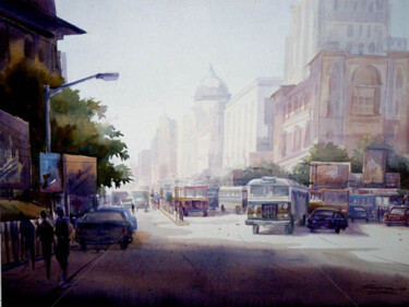 Painting titled "STREET-1" by Samiran Sarkar, Original Artwork, Watercolor