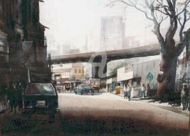 Painting titled "STREET-2" by Samiran Sarkar, Original Artwork, Oil