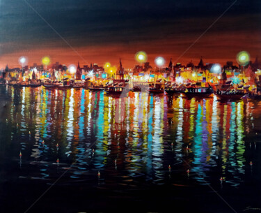 Pintura intitulada "Colorful Night Vara…" por Samiran Sarkar, Obras de arte originais, Acrílico