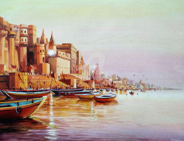 Painting titled "Early Morning Varan…" by Samiran Sarkar, Original Artwork, Acrylic
