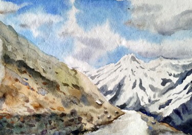 Peinture intitulée "Himalayan Mountain…" par Samiran Sarkar, Œuvre d'art originale, Aquarelle