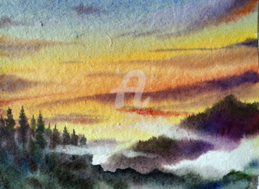 Painting titled "Cloudy Sunset Himal…" by Samiran Sarkar, Original Artwork, Watercolor