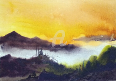 Peinture intitulée "Sunset Himalaya Mou…" par Samiran Sarkar, Œuvre d'art originale, Aquarelle