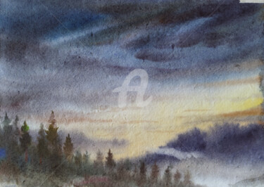 Peinture intitulée "Cloudy Sunset  Hima…" par Samiran Sarkar, Œuvre d'art originale, Aquarelle