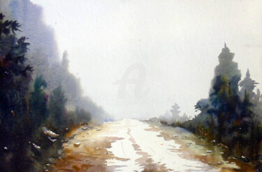 Painting titled "Misty Foggy Mountai…" by Samiran Sarkar, Original Artwork, Watercolor
