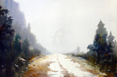 Pittura intitolato "Misty Foggy Mountai…" da Samiran Sarkar, Opera d'arte originale, Acquarello