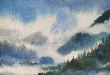 Painting titled "Misty Cloudy Himala…" by Samiran Sarkar, Original Artwork, Watercolor