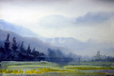 Painting titled "Misty Himalaya Moun…" by Samiran Sarkar, Original Artwork, Watercolor