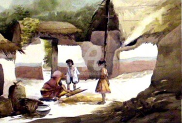Painting titled "Village at noon" by Samiran Sarkar, Original Artwork