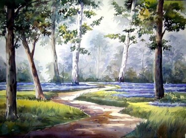 Painting titled "Forest Road" by Samiran Sarkar, Original Artwork, Watercolor