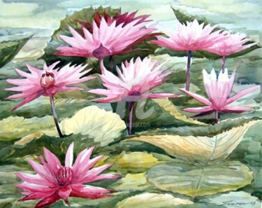 Painting titled "Beauty of water lily" by Samiran Sarkar, Original Artwork