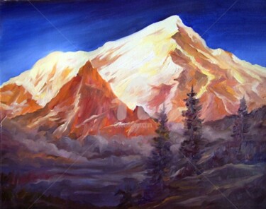 Peinture intitulée "Sunset on Everest" par Samiran Sarkar, Œuvre d'art originale