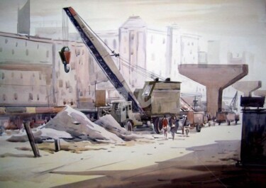 Painting titled "Road Construction" by Samiran Sarkar, Original Artwork, Oil