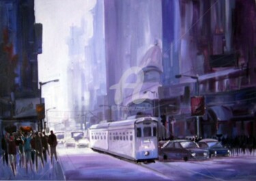 Painting titled "Kolkata Street at M…" by Samiran Sarkar, Original Artwork, Acrylic