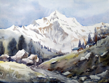Pintura titulada "Beauty of Himalaya…" por Samiran Sarkar, Obra de arte original, Acuarela