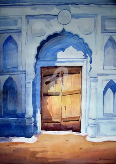 Painting titled "Door in  Rajesthan" by Samiran Sarkar, Original Artwork, Oil