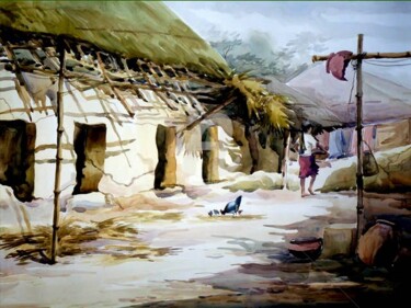 Pittura intitolato "Bengal Village" da Samiran Sarkar, Opera d'arte originale, Olio
