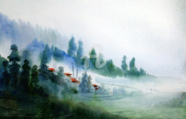 Pintura titulada "Cloudy Foggy Himala…" por Samiran Sarkar, Obra de arte original, Acuarela