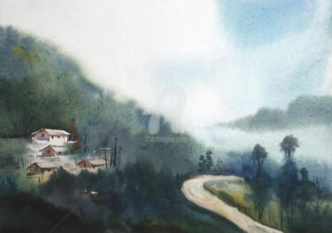 Peinture intitulée "Cloudy Himalaya" par Samiran Sarkar, Œuvre d'art originale, Aquarelle