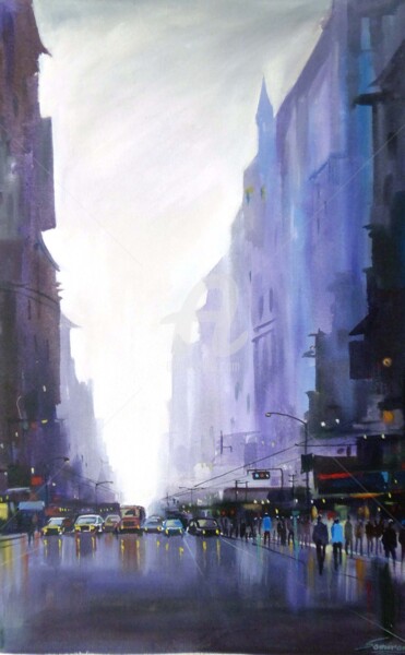 Malerei mit dem Titel "City Street at Earl…" von Samiran Sarkar, Original-Kunstwerk, Acryl