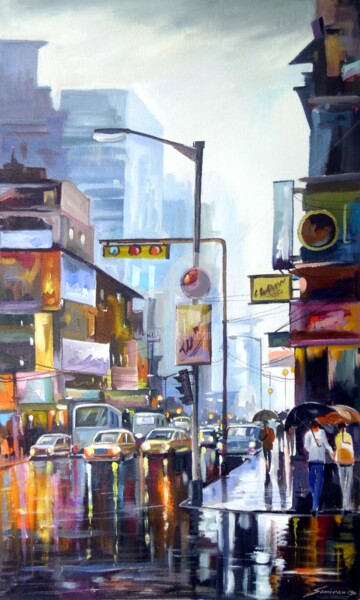 제목이 "City Street at Rain…"인 미술작품 Samiran Sarkar로, 원작, 아크릴