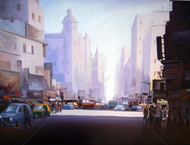 Painting titled "City Street at Earl…" by Samiran Sarkar, Original Artwork, Acrylic