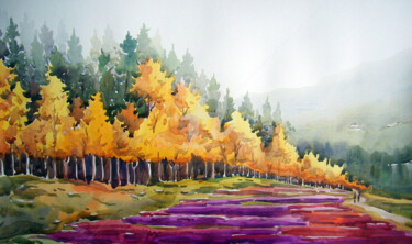 Malarstwo zatytułowany „Beauty of Autumn Fo…” autorstwa Samiran Sarkar, Oryginalna praca, Akwarela