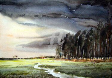 Schilderij getiteld "Storm-Watercolor on…" door Samiran Sarkar, Origineel Kunstwerk, Aquarel