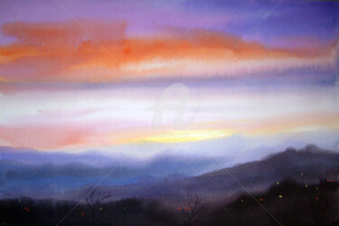 Malarstwo zatytułowany „Evening Mountain La…” autorstwa Samiran Sarkar, Oryginalna praca, Akwarela