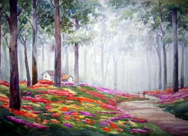 Painting titled "Flower Gardens insi…" by Samiran Sarkar, Original Artwork, Watercolor