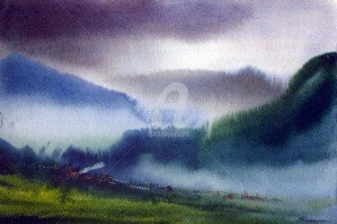 Pintura titulada "Cloudy Himalaya Mou…" por Samiran Sarkar, Obra de arte original, Acuarela