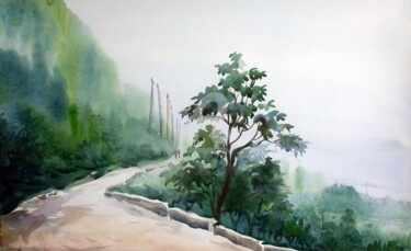 Painting titled "Silent Himalaya Mou…" by Samiran Sarkar, Original Artwork, Watercolor