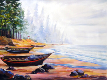 Peinture intitulée "Fishing Boats at Se…" par Samiran Sarkar, Œuvre d'art originale, Acrylique