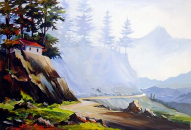 Malerei mit dem Titel "Mountain Road-Acryl…" von Samiran Sarkar, Original-Kunstwerk, Acryl
