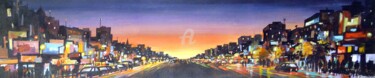 Malerei mit dem Titel "Evening City Street…" von Samiran Sarkar, Original-Kunstwerk, Acryl