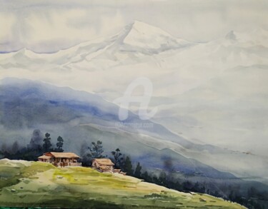 Painting titled "Beauty of Himalayas" by Samiran Sarkar, Original Artwork, Watercolor