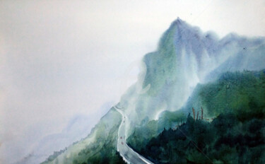 "Misty Himalaya Moun…" başlıklı Tablo Samiran Sarkar tarafından, Orijinal sanat, Suluboya