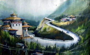Pittura intitolato "Beauty of Bhutan" da Samiran Sarkar, Opera d'arte originale