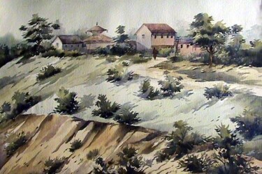 Painting titled "Village of Nepal" by Samiran Sarkar, Original Artwork