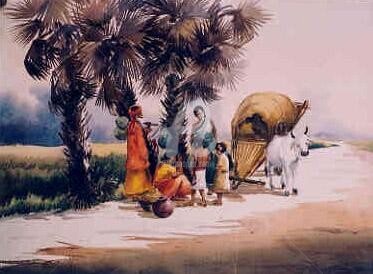 Painting titled "Weating at village…" by Samiran Sarkar, Original Artwork