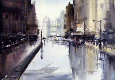 Pittura intitolato "Street after Rain" da Samiran Sarkar, Opera d'arte originale