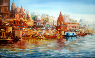 Varanasi Ghats At Morning Painting titled "Varanasi Ghats At M…" by Samiran Sarkar, Original Art, Acrylic