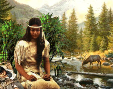 Painting titled "La vie des Indiens" by Alfredo, Original Artwork, Oil