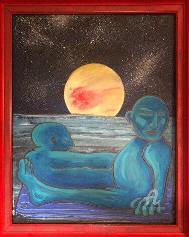 Painting titled ""Enfin seuls"" by Samuel Lagache, Original Artwork, Acrylic Mounted on Wood Stretcher frame