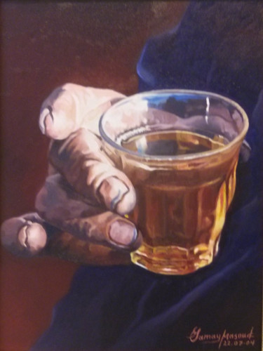 Malerei mit dem Titel "Genieten van thee" von Sam Masoud, Original-Kunstwerk, Öl