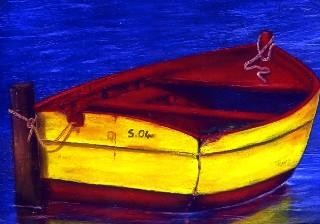 Peinture intitulée "la barque jaune" par Sammy Zerrouk, Œuvre d'art originale