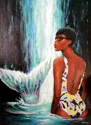 Painting titled "Mermaid" by Sammy Cheng, Original Artwork, Acrylic