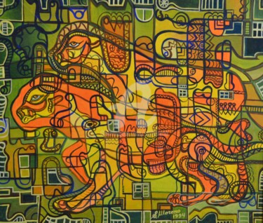 Malerei mit dem Titel "FAUNE  ET  ECOLOGIE" von Salvador  Moreno, Original-Kunstwerk, Öl